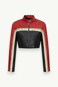 Punk Color-Block Crop Biker Jacket