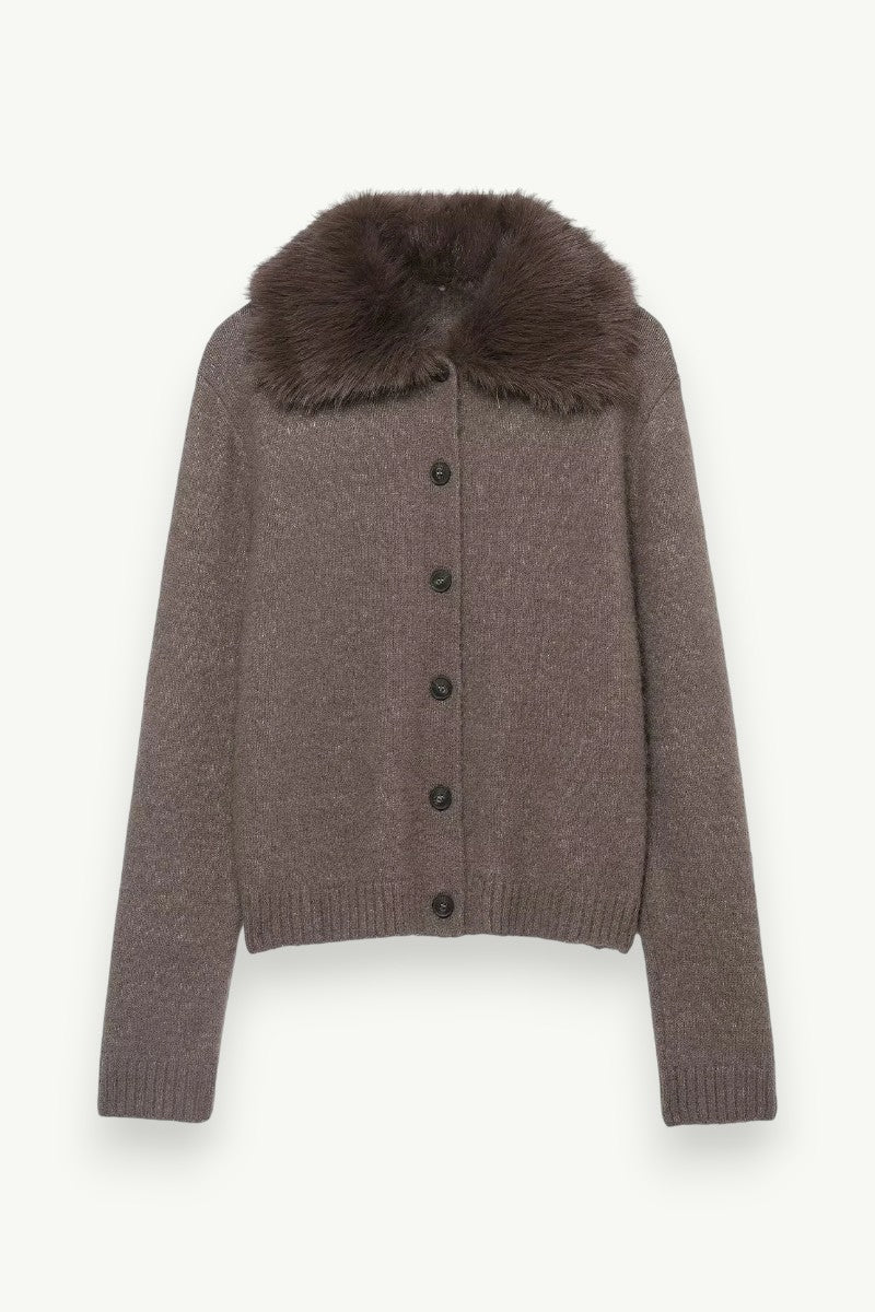Fur-Effect Collar Knit Cardigan Coat