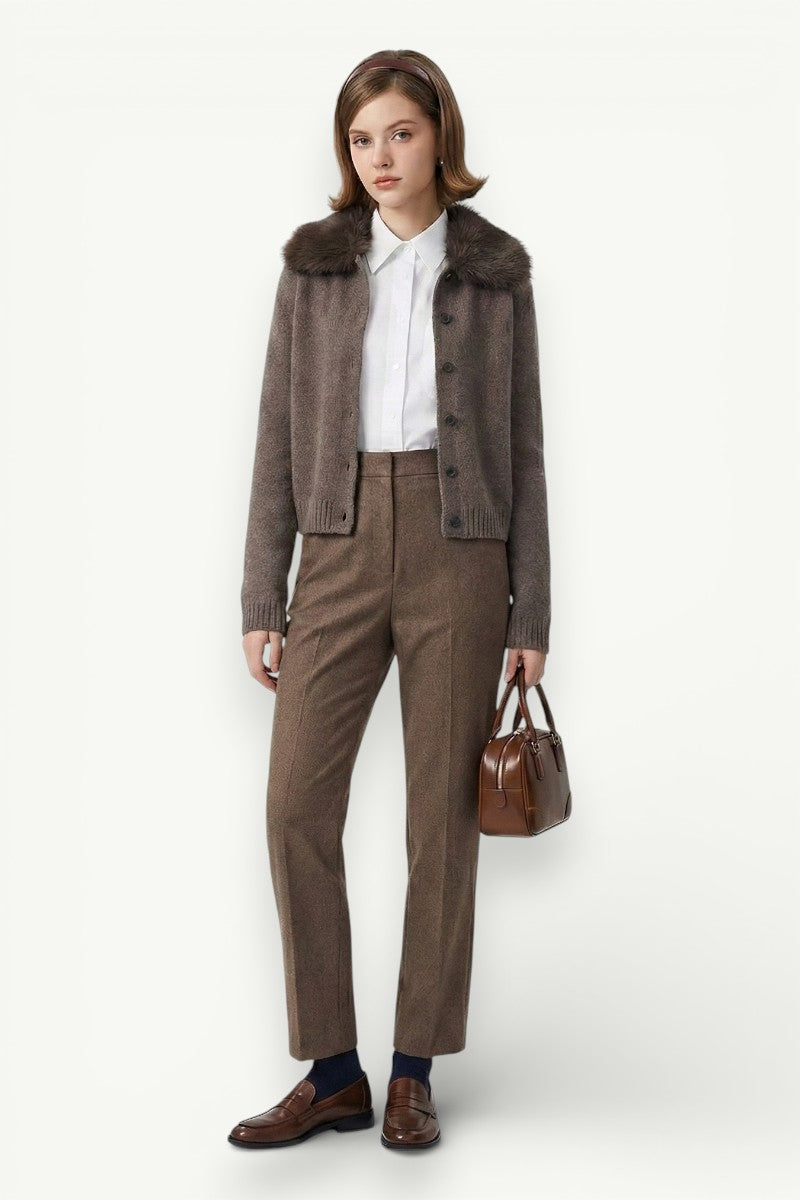 Fur-Effect Collar Knit Cardigan Coat