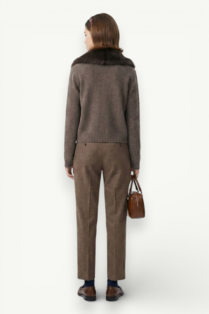 Fur-Effect Collar Knit Cardigan Coat