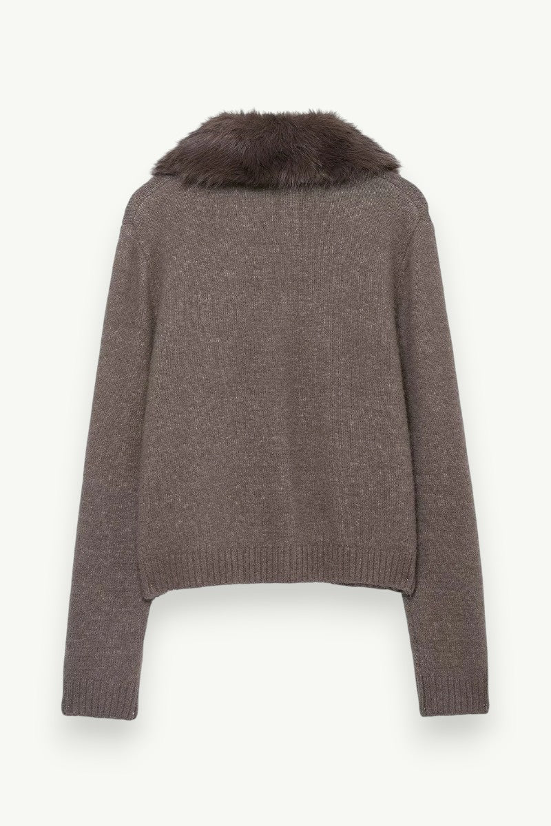 Fur-Effect Collar Knit Cardigan Coat