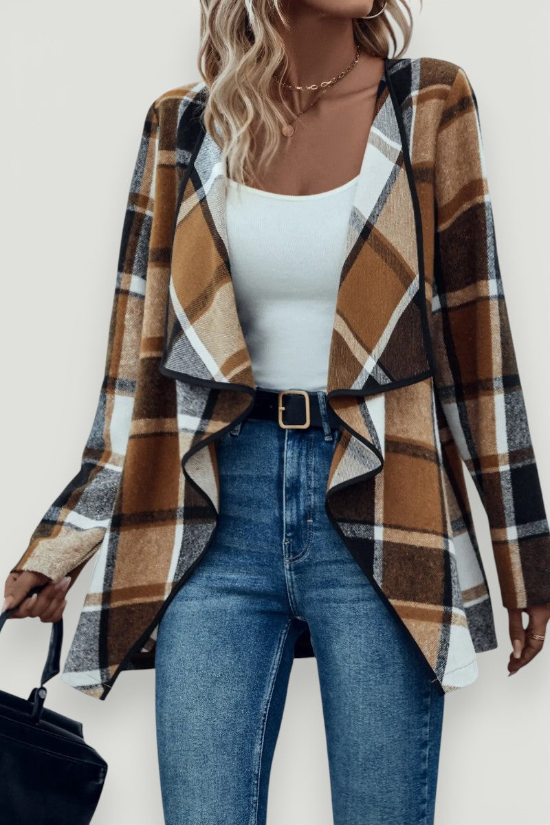 Elegant Plaid Open-Front Jacket