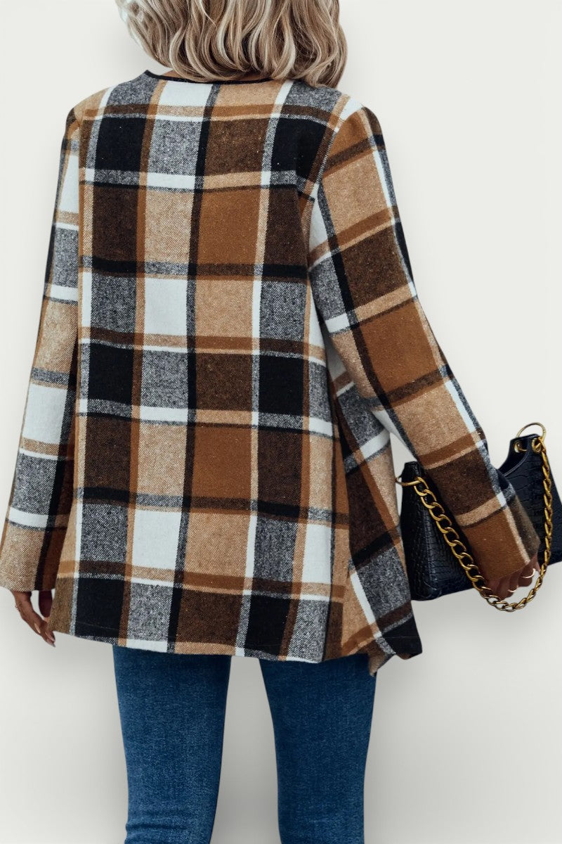 Elegant Plaid Open-Front Jacket