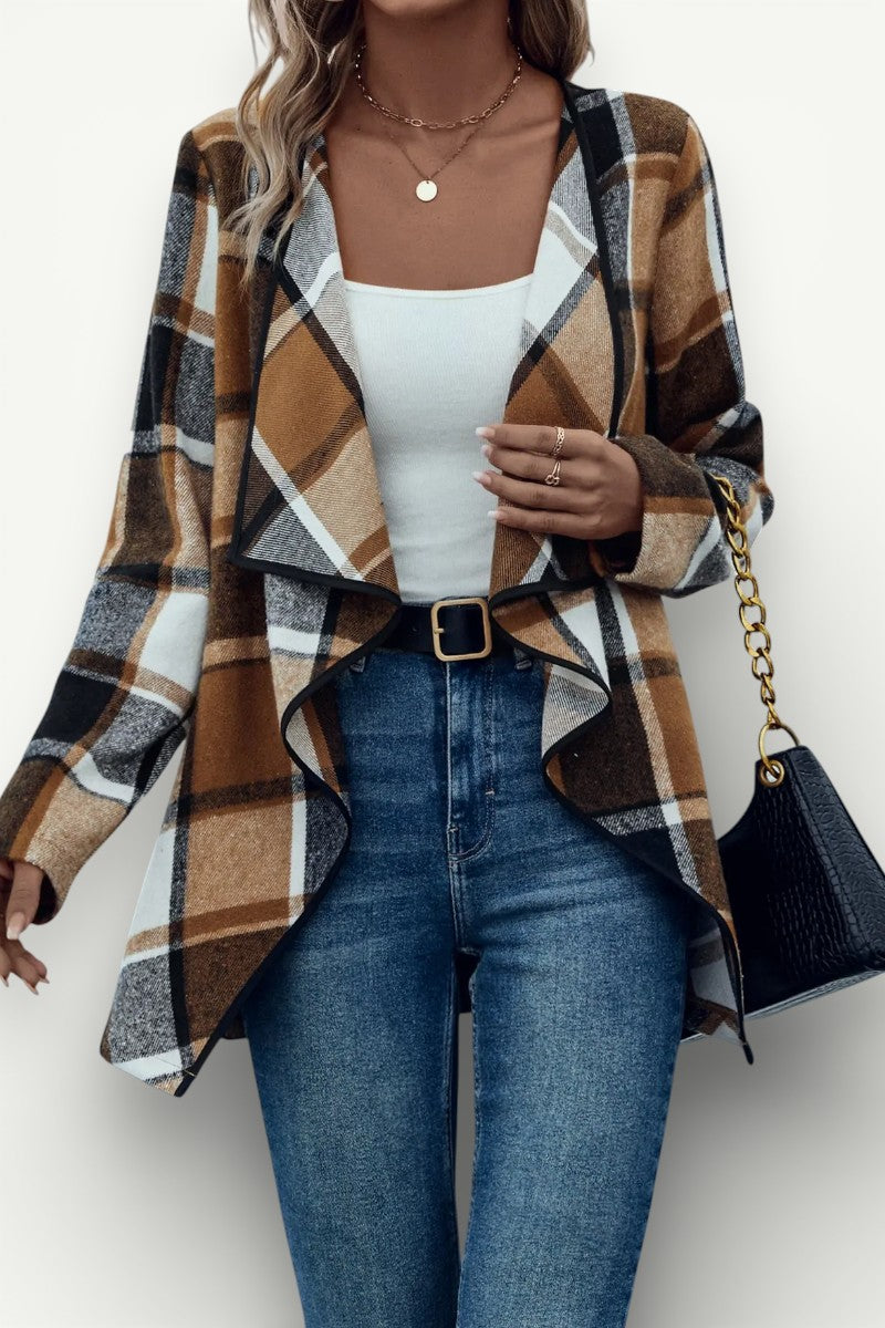 Elegant Plaid Open-Front Jacket