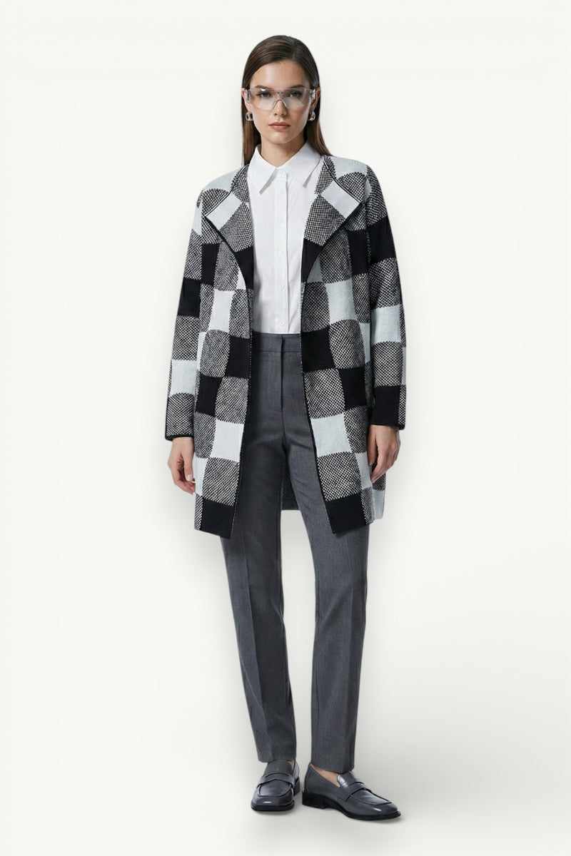 Plus Size Color-Block Lapel Knit Cardigan