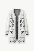 Printed V-Neck Knit Cardigan Jacket