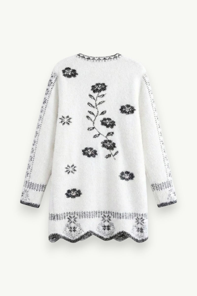 Printed V-Neck Knit Cardigan Jacket