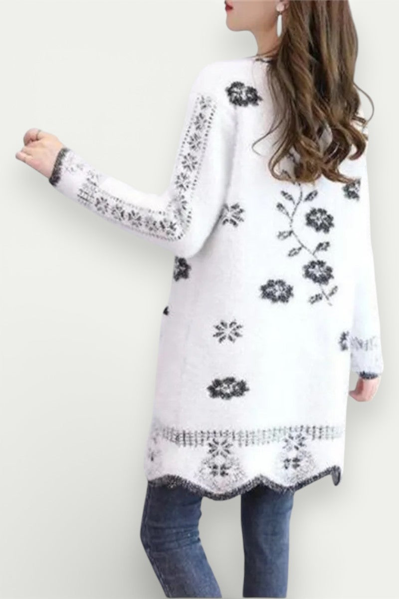 Printed V-Neck Knit Cardigan Jacket