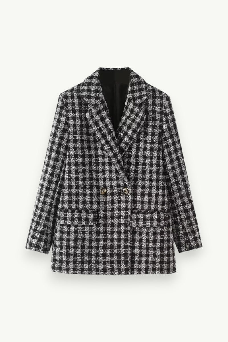 Loose-Fit Plaid Buttoned Suit Jacket