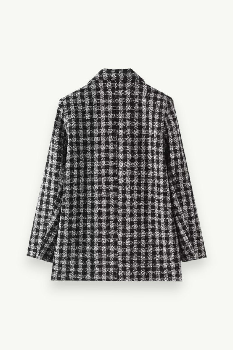 Loose-Fit Plaid Buttoned Suit Jacket