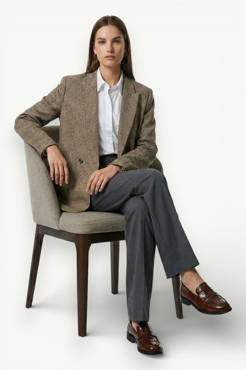 Vintage Plaid Double-Breasted Blazer