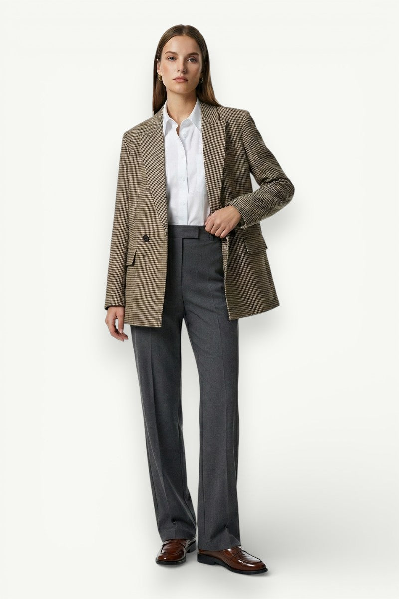 Vintage Plaid Double-Breasted Blazer