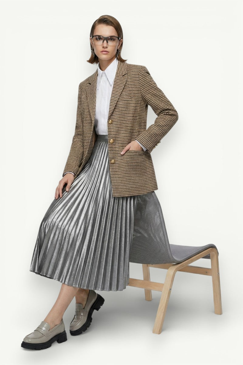 Slim Plaid Belted Blazer