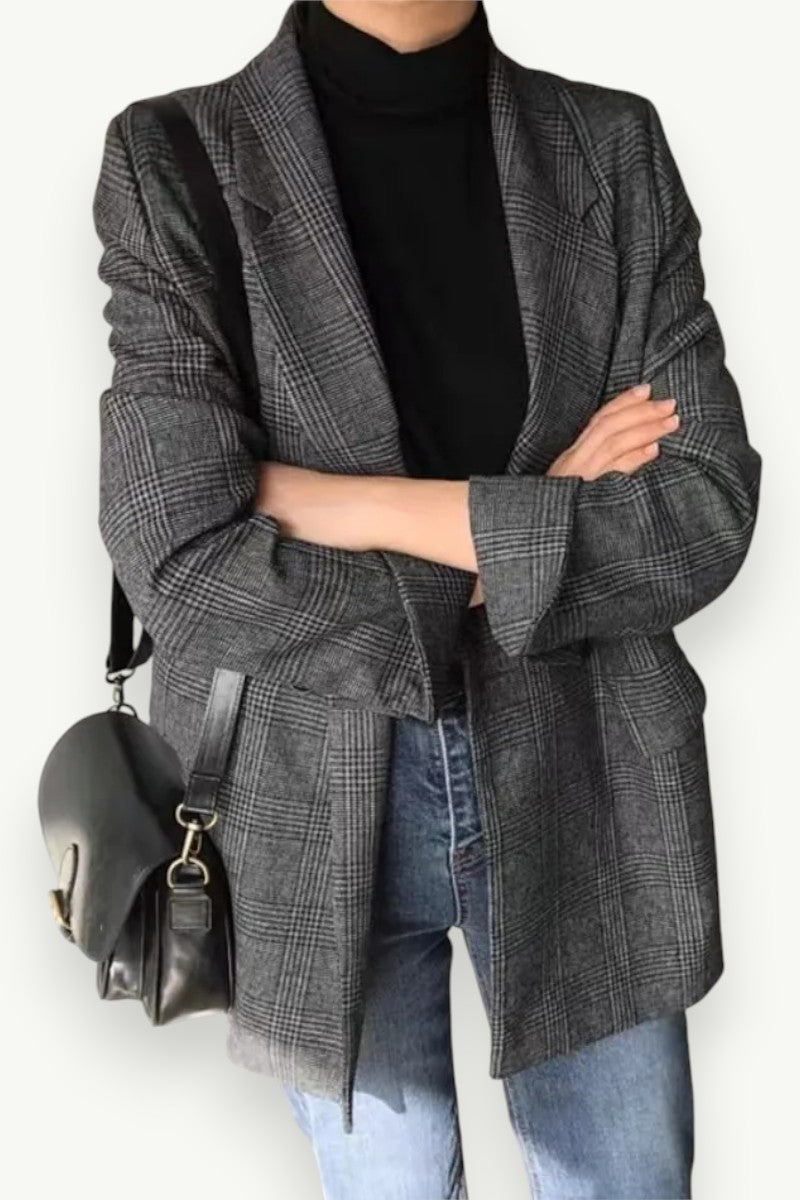 Korean Vintage Plaid Cotton Blazer