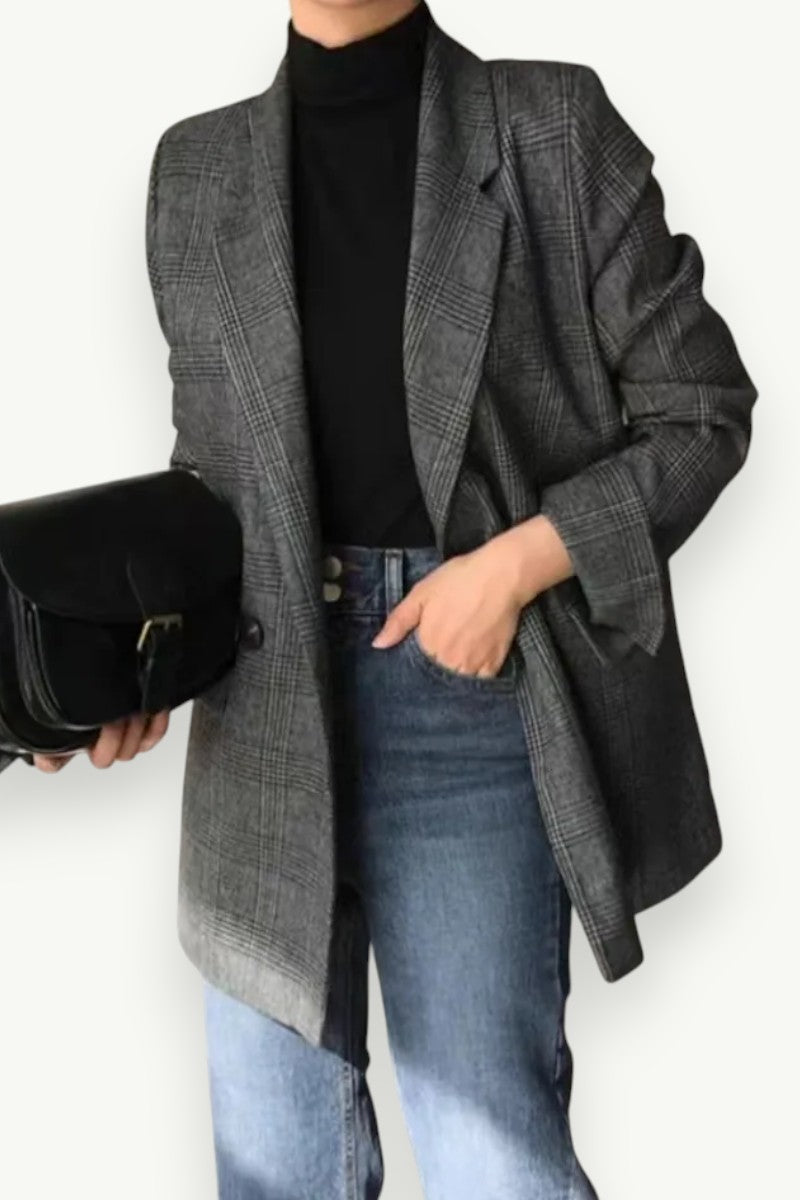 Korean Vintage Plaid Cotton Blazer