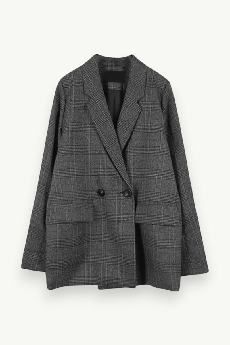 Korean Vintage Plaid Cotton Blazer