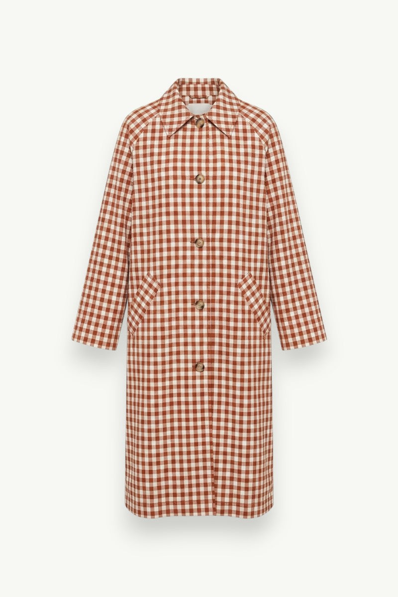 Red Plaid Single-Breasted Trench Coat