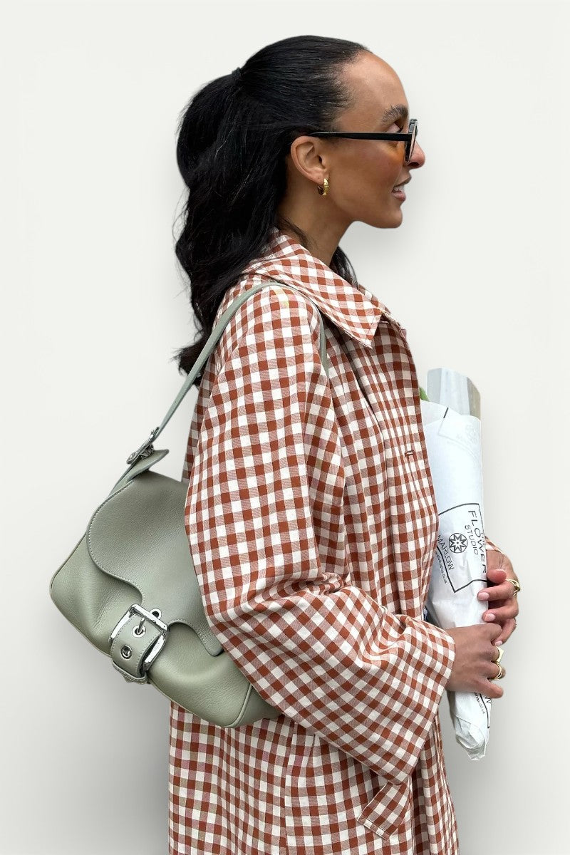 Red Plaid Single-Breasted Trench Coat