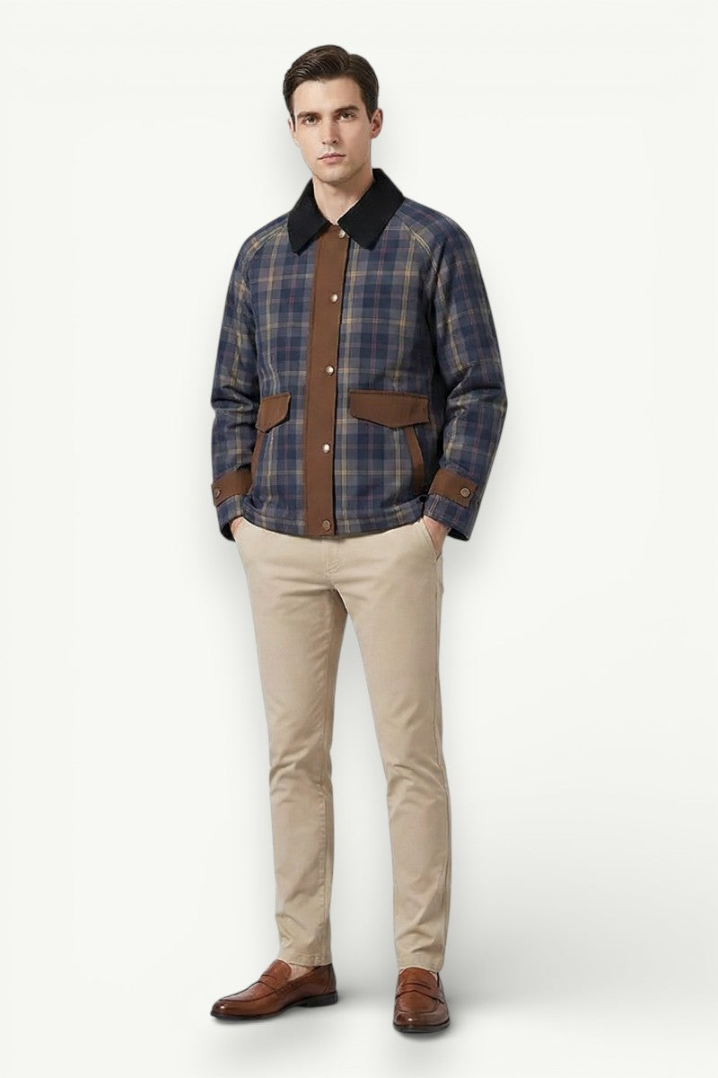 Casual Plaid Zip-Up Stand-Collar Jacket