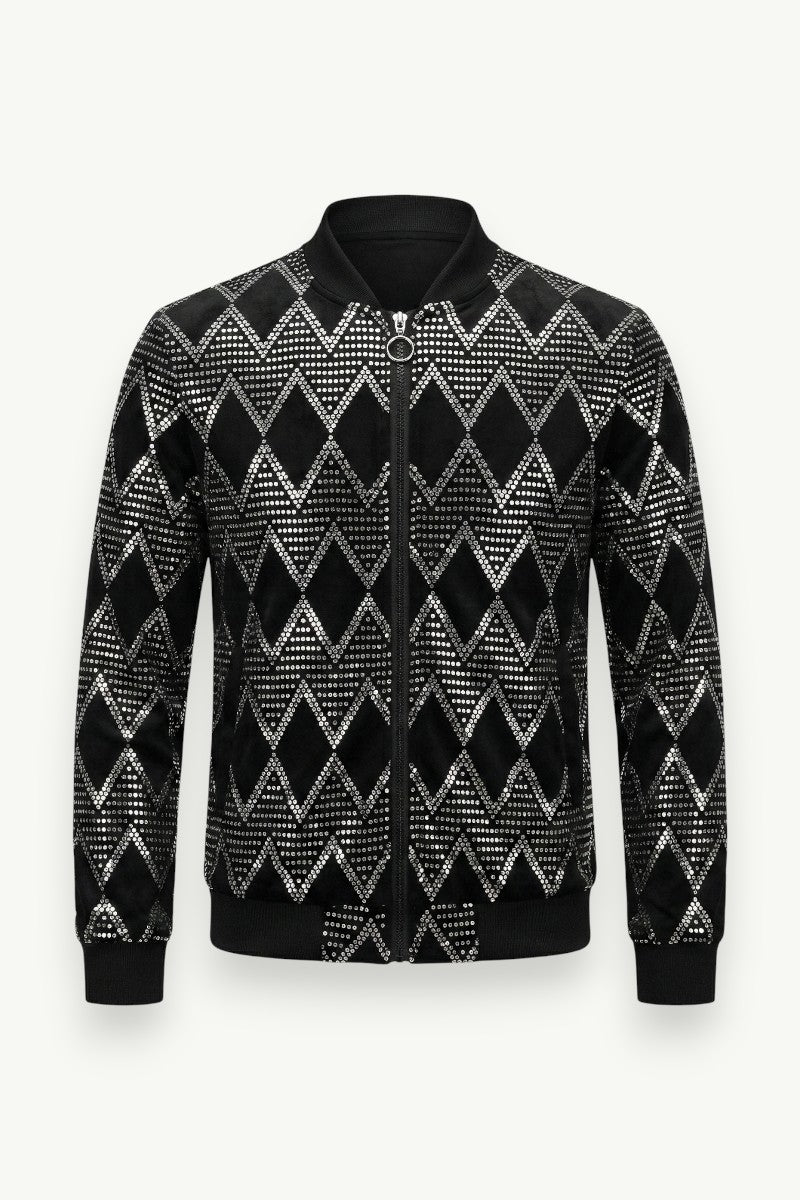 Diamond Plaid Zip-Up Bomber Jacket