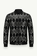 Diamond Plaid Zip-Up Bomber Jacket