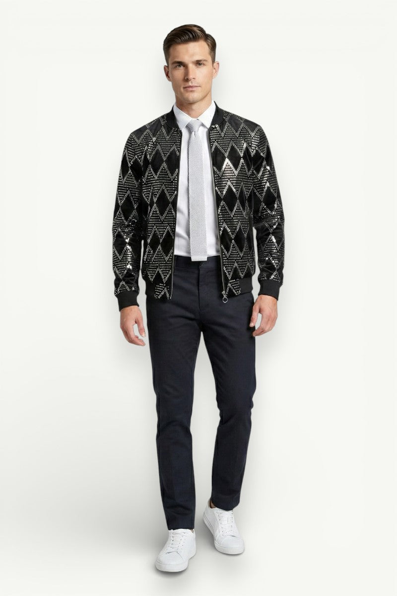 Diamond Plaid Zip-Up Bomber Jacket