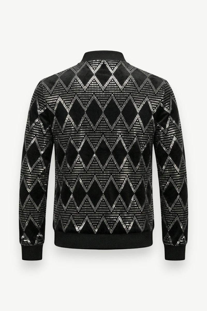 Diamond Plaid Zip-Up Bomber Jacket