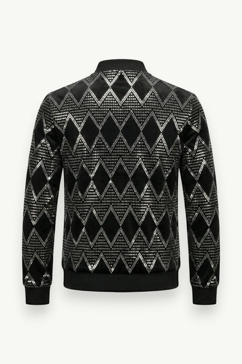 Diamond Plaid Zip-Up Bomber Jacket