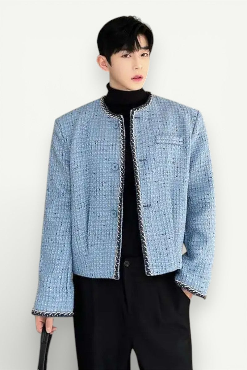 Sequin-Detail Collarless Short Jacket