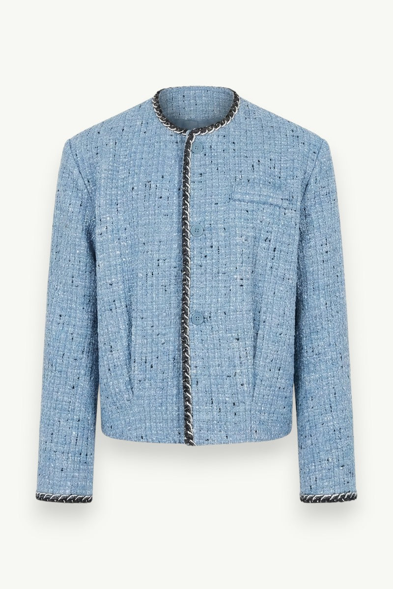 Sequin-Detail Collarless Short Jacket