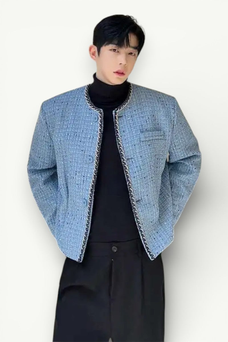 Sequin-Detail Collarless Short Jacket