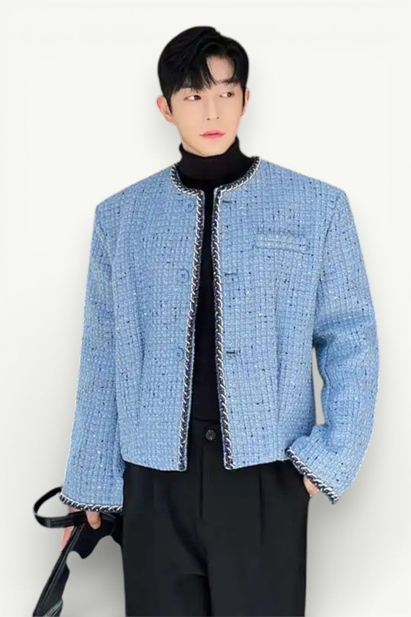 Sequin-Detail Collarless Short Jacket