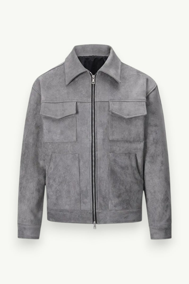 Oversized Suede-Style Zip-Up Jacket