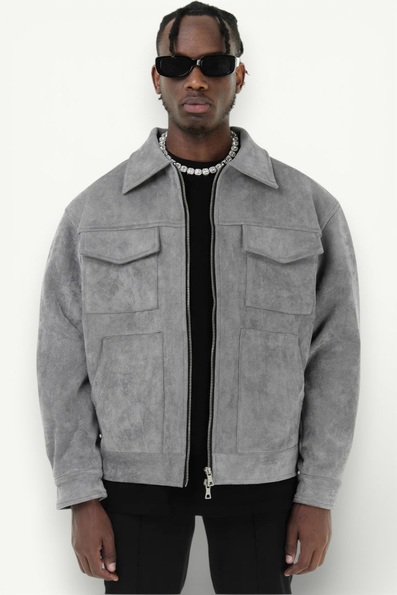 Oversized Suede-Style Zip-Up Jacket
