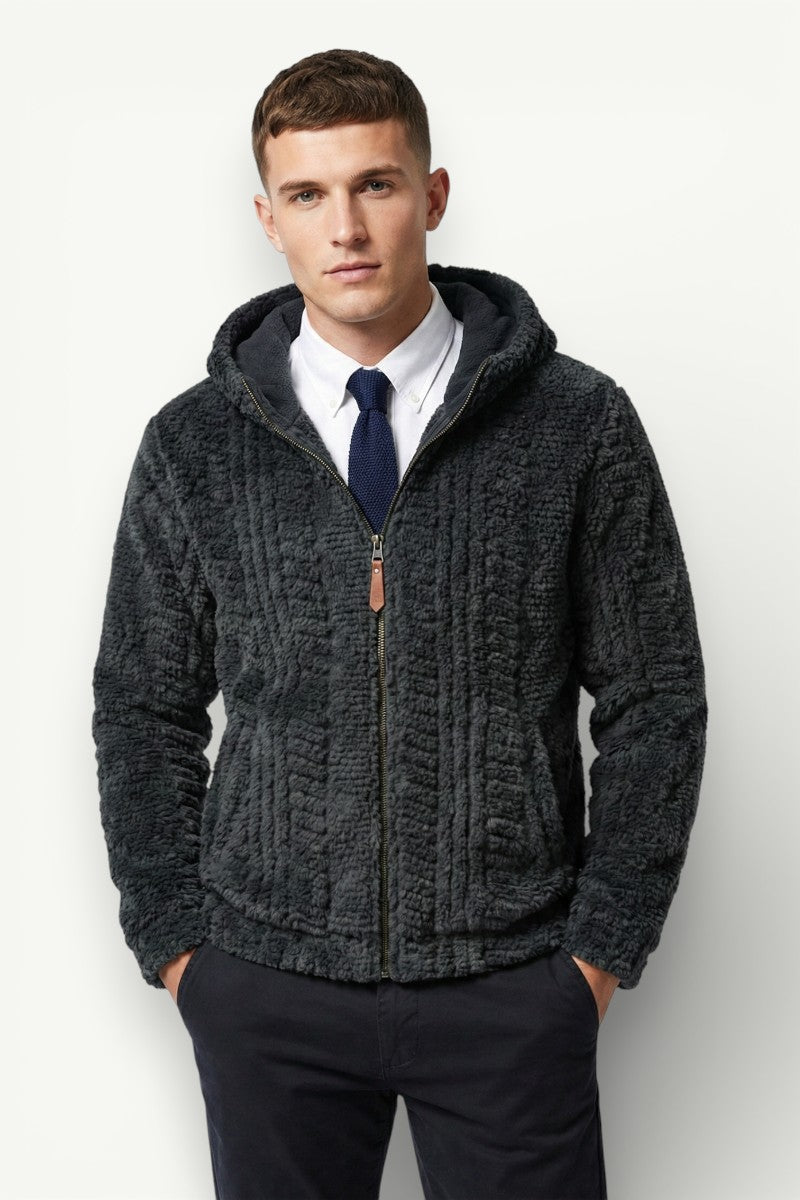 Hooded Fleece-Lined Woolen Jacket