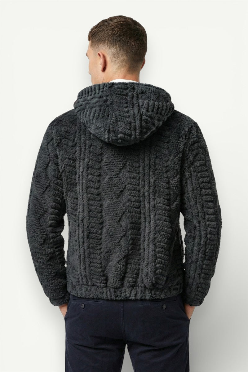 Hooded Fleece-Lined Woolen Jacket