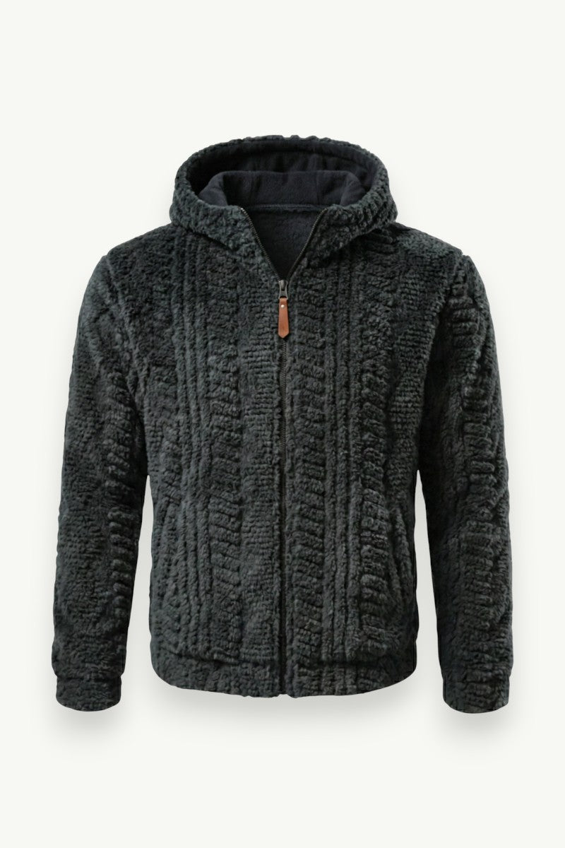 Hooded Fleece-Lined Woolen Jacket
