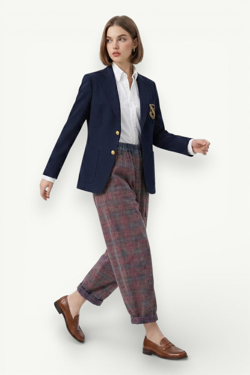 Plaid Harem Denim Pants