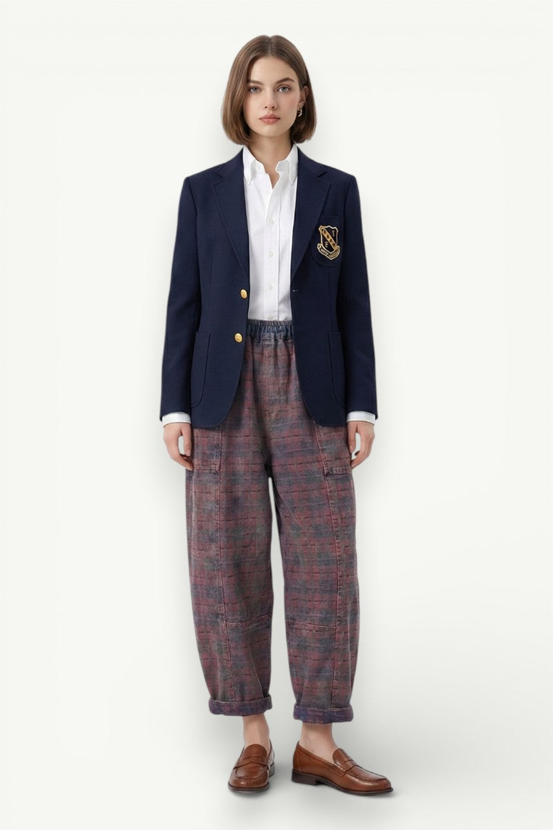 Plaid Harem Denim Pants