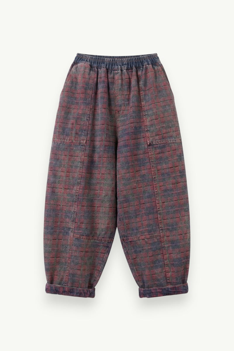 Plaid Harem Denim Pants