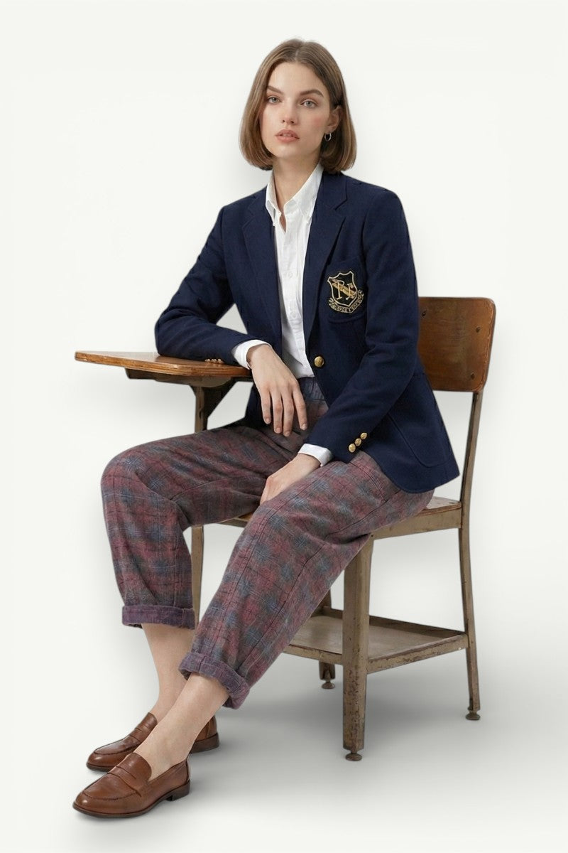Plaid Harem Denim Pants