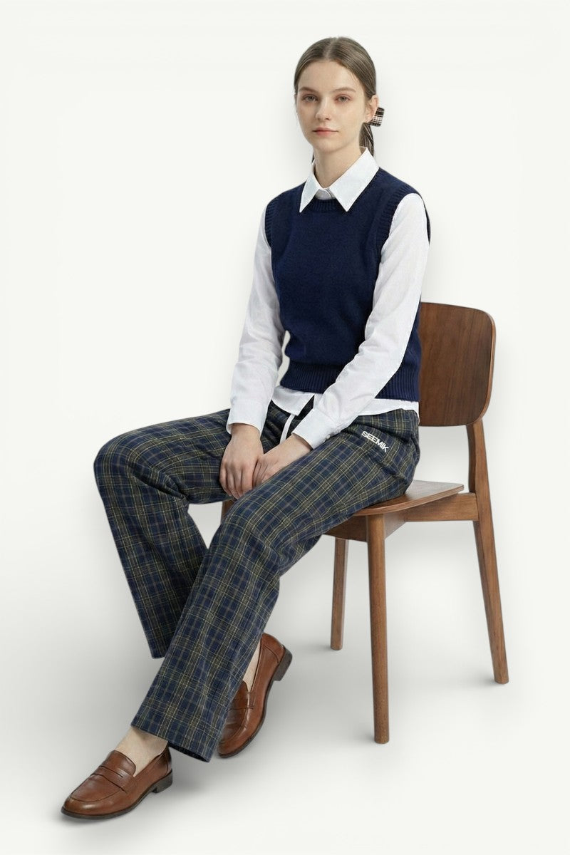 Plaid Wide-Leg Trousers