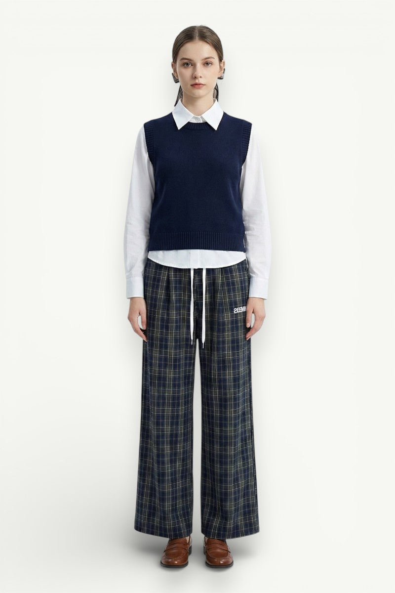 Plaid Wide-Leg Trousers