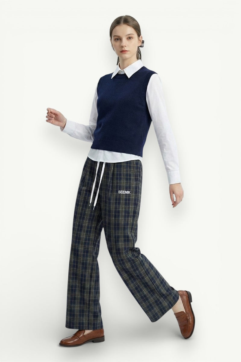 Plaid Wide-Leg Trousers