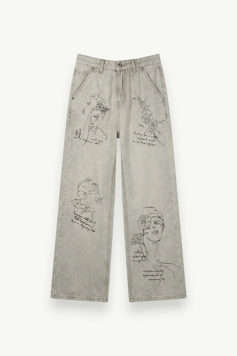 Graffiti Distressed Baggy Jeans