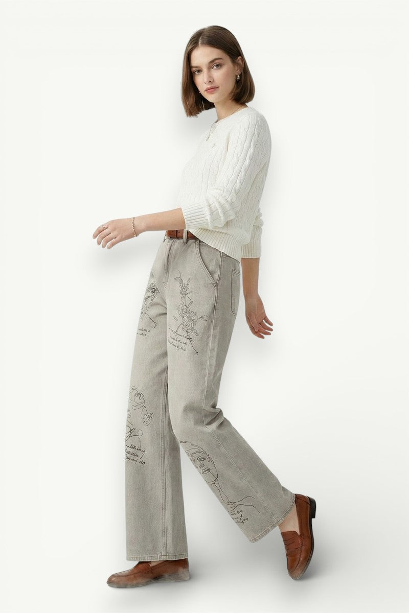 Graffiti Distressed Baggy Jeans