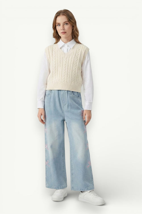 Bow-Detail Straight Jeans