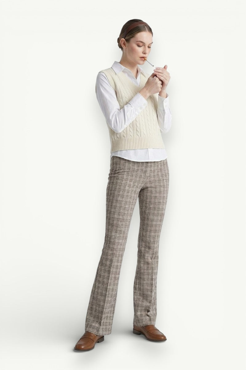 Plaid High-Waist Flare Pants