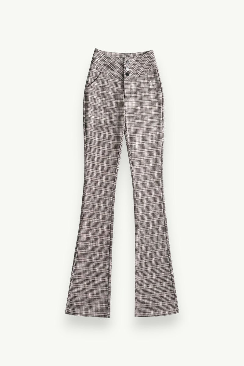 Plaid High-Waist Flare Pants