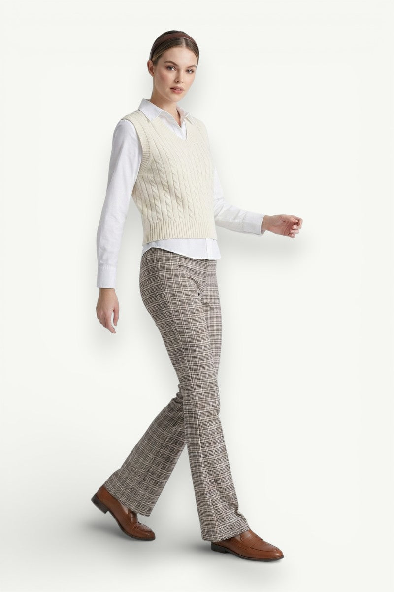 Plaid High-Waist Flare Pants
